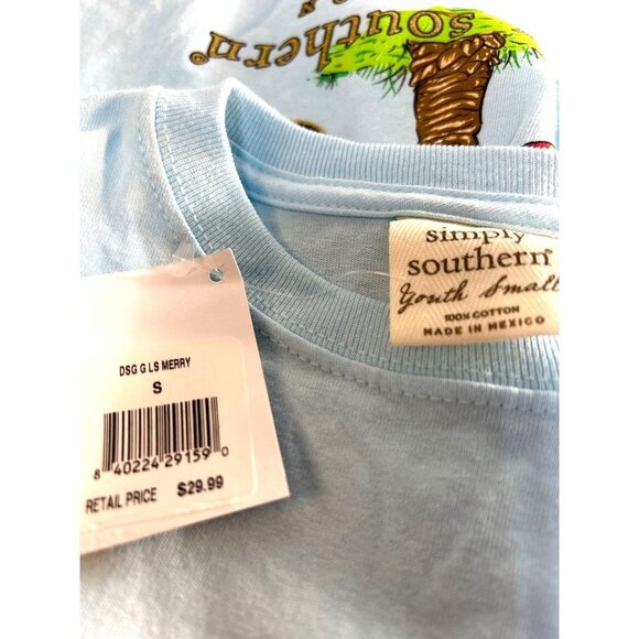 Simply Southern Collection Girls Long Sleeve Christmas Graphic Tee Blue Multi S - Picture 3 of 7